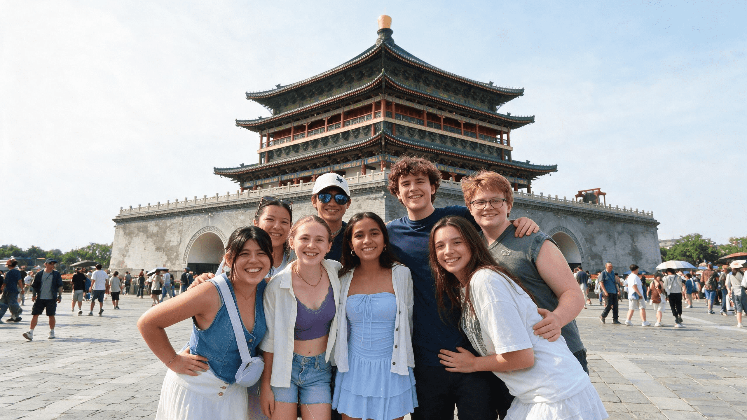 Friends at Xi'an's ancient city gate